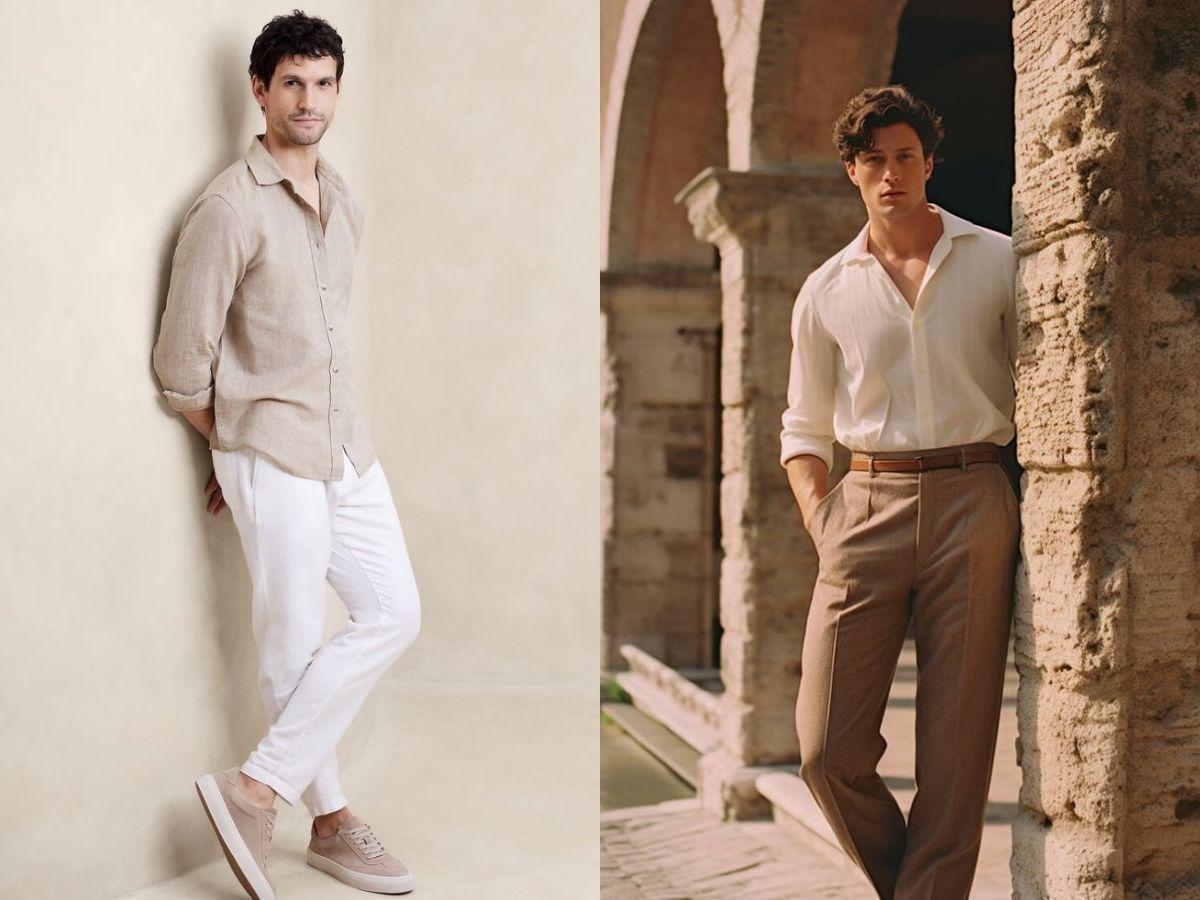 Thanh lịch cùng áo sơ mi linen phối với quần chinos hoặc kaki