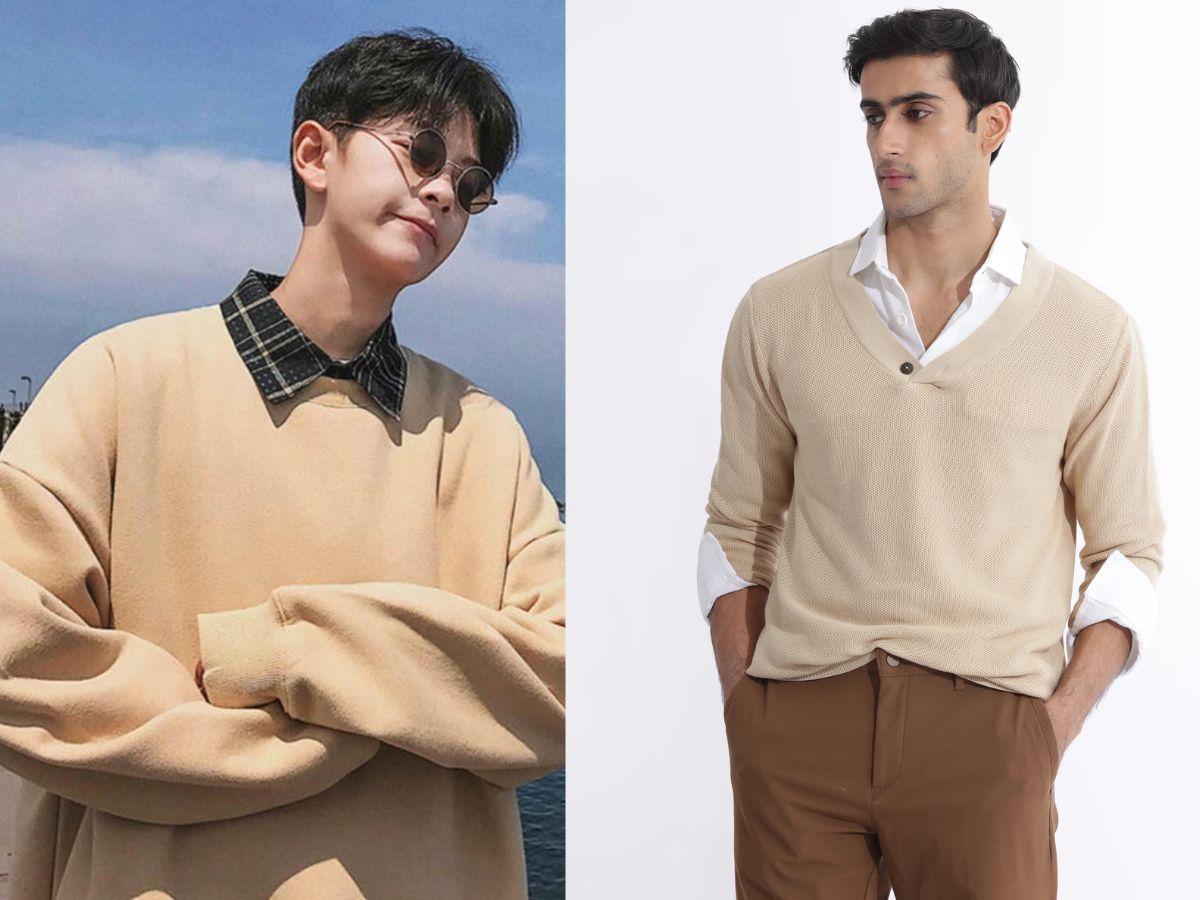 Phối sweater với áo sơ mi bên trong