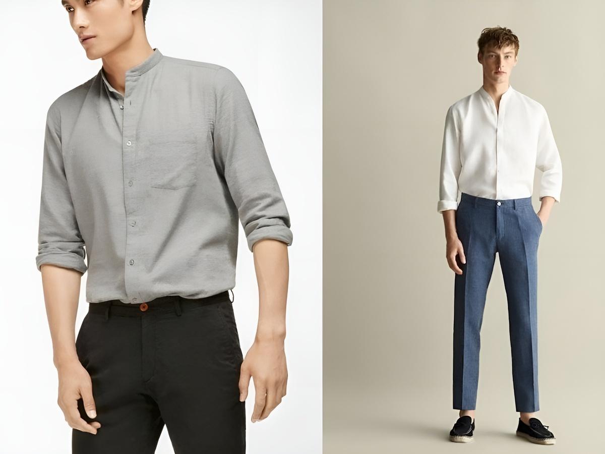 Áo sơ mi cổ trụ mang lại vẻ ngoài thanh lịch và hiện đại