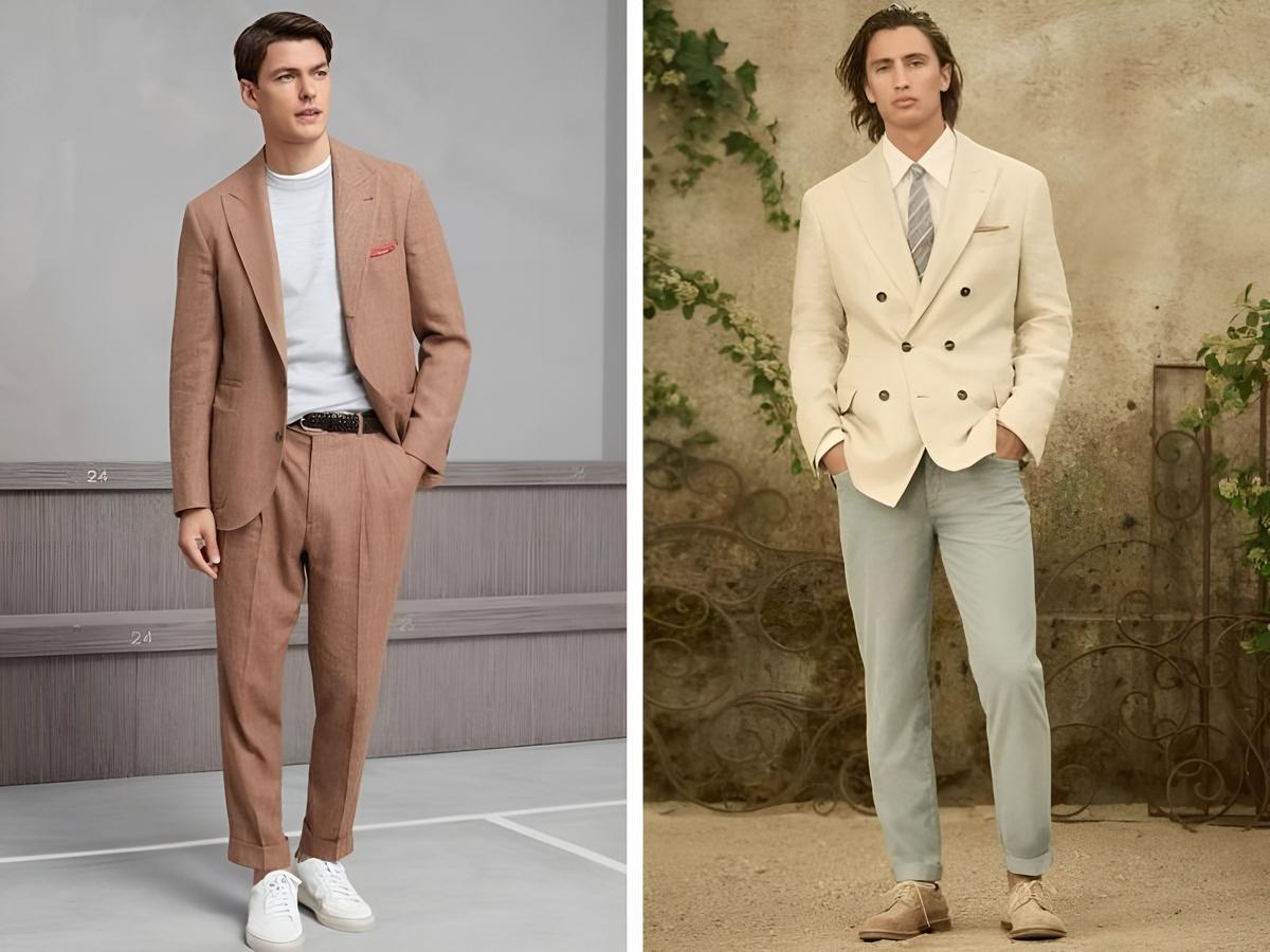 Bộ suit vải linen là lựa chọn lý tưởng cho các tiệc cưới mùa hè