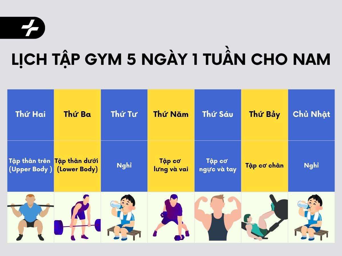 Lịch tập gym 5 ngày 1 tuần cho nam