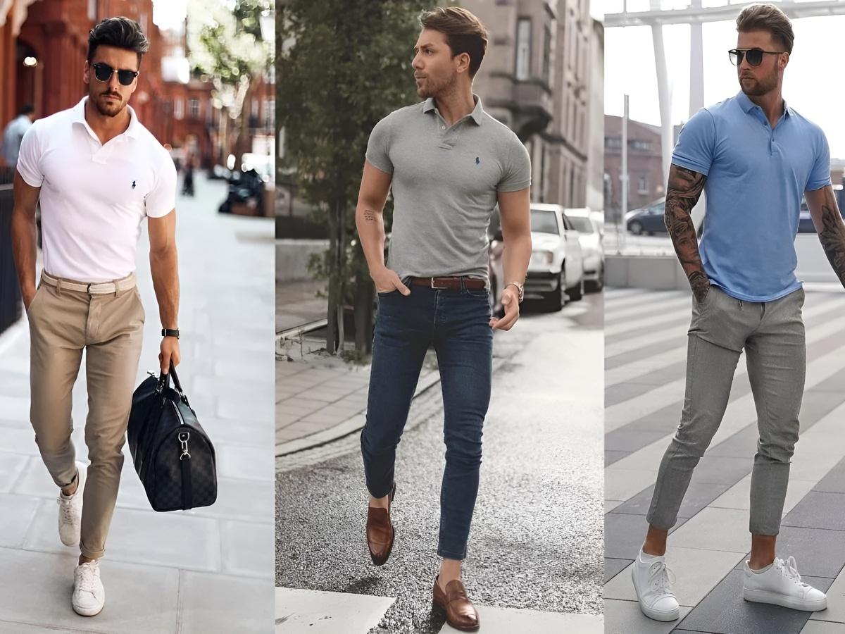Polo kết hợp quần tây nghiêm túc nhưng không kém nổi bật