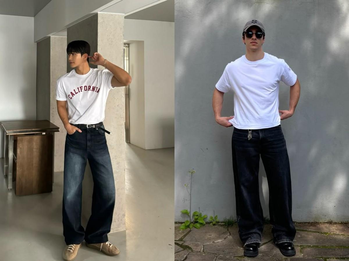 Áo thun trắng phối cùng jeans xanh đậm, đơn giản mà thu hút