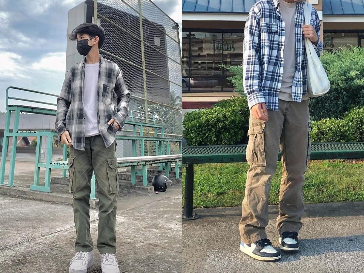 Áo thun trắng layer với áo flannel cá tính
