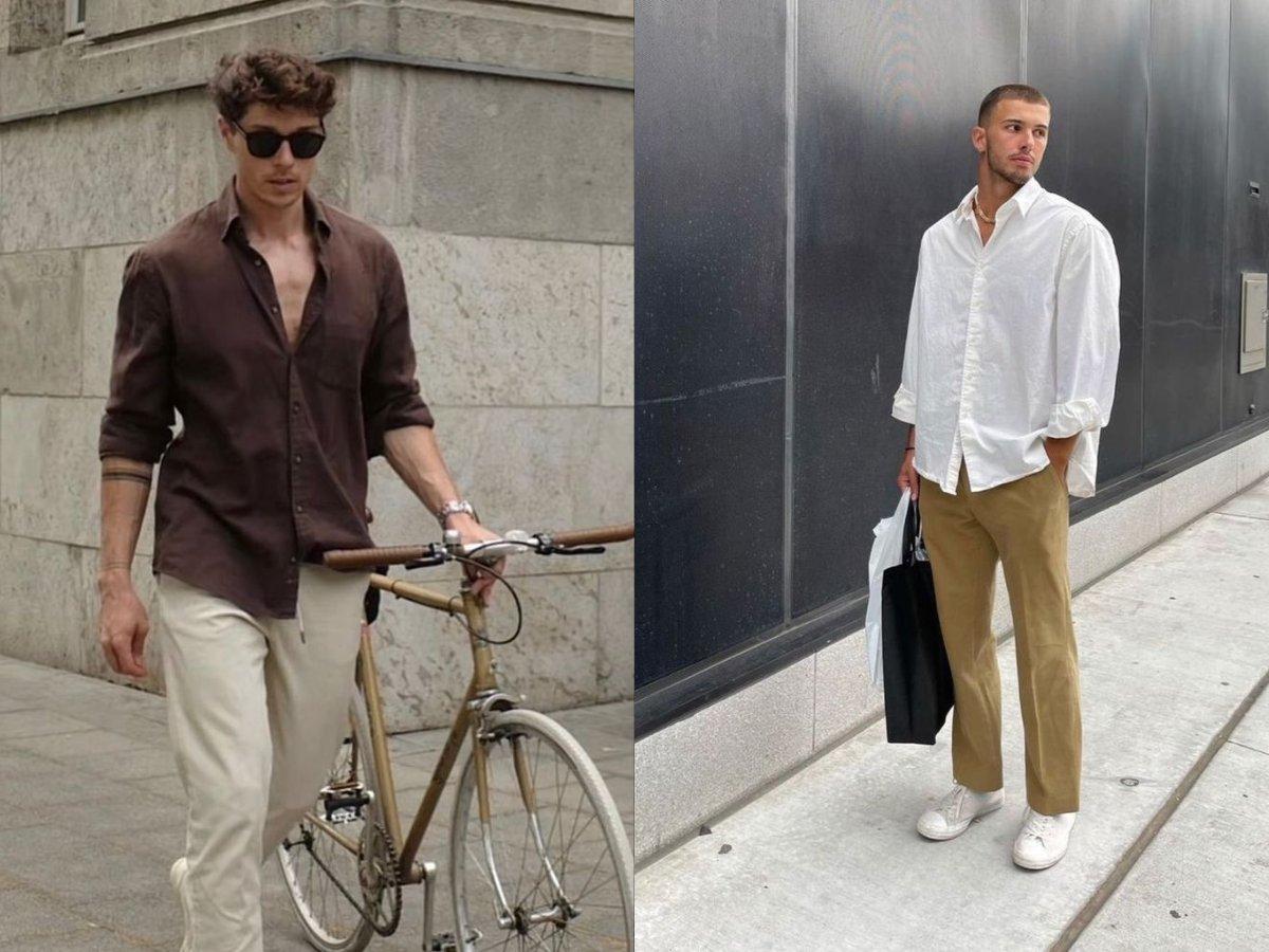 Sơ mi trơn phối quần kaki be, outfit trẻ trung và linh hoạt