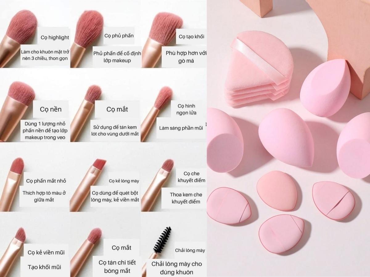 Mút trang điểm giúp tạo lớp nền mỏng mịn, cọ tán nền giúp tạo độ che phủ cao