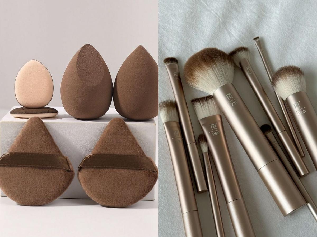 Cọ nền tạo độ che phủ cao còn mút trang điểm (khi đã làm ẩm) giúp tán đều, tạo hiệu ứng mịn