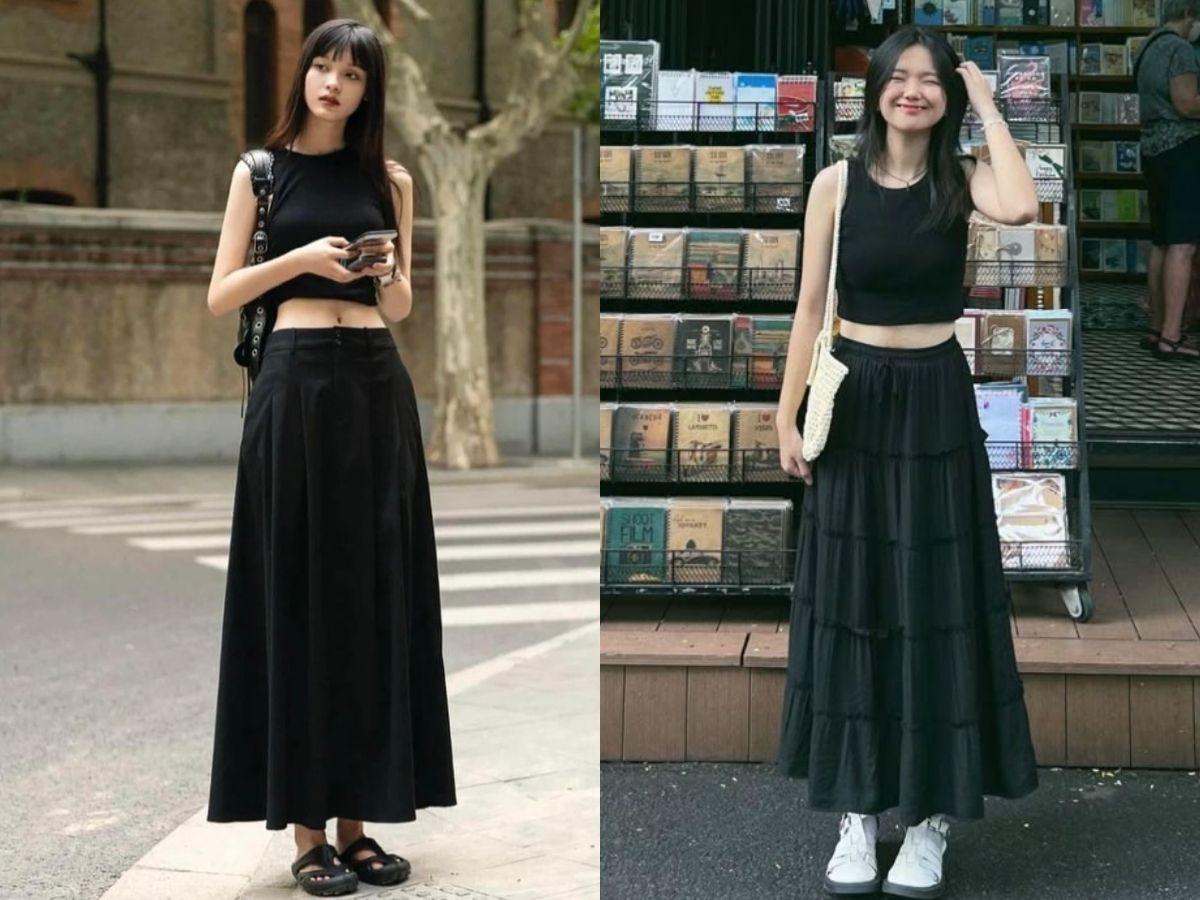 Phối cùng chân váy dài mang lại vẻ ngoài nữ tính dịu dàng