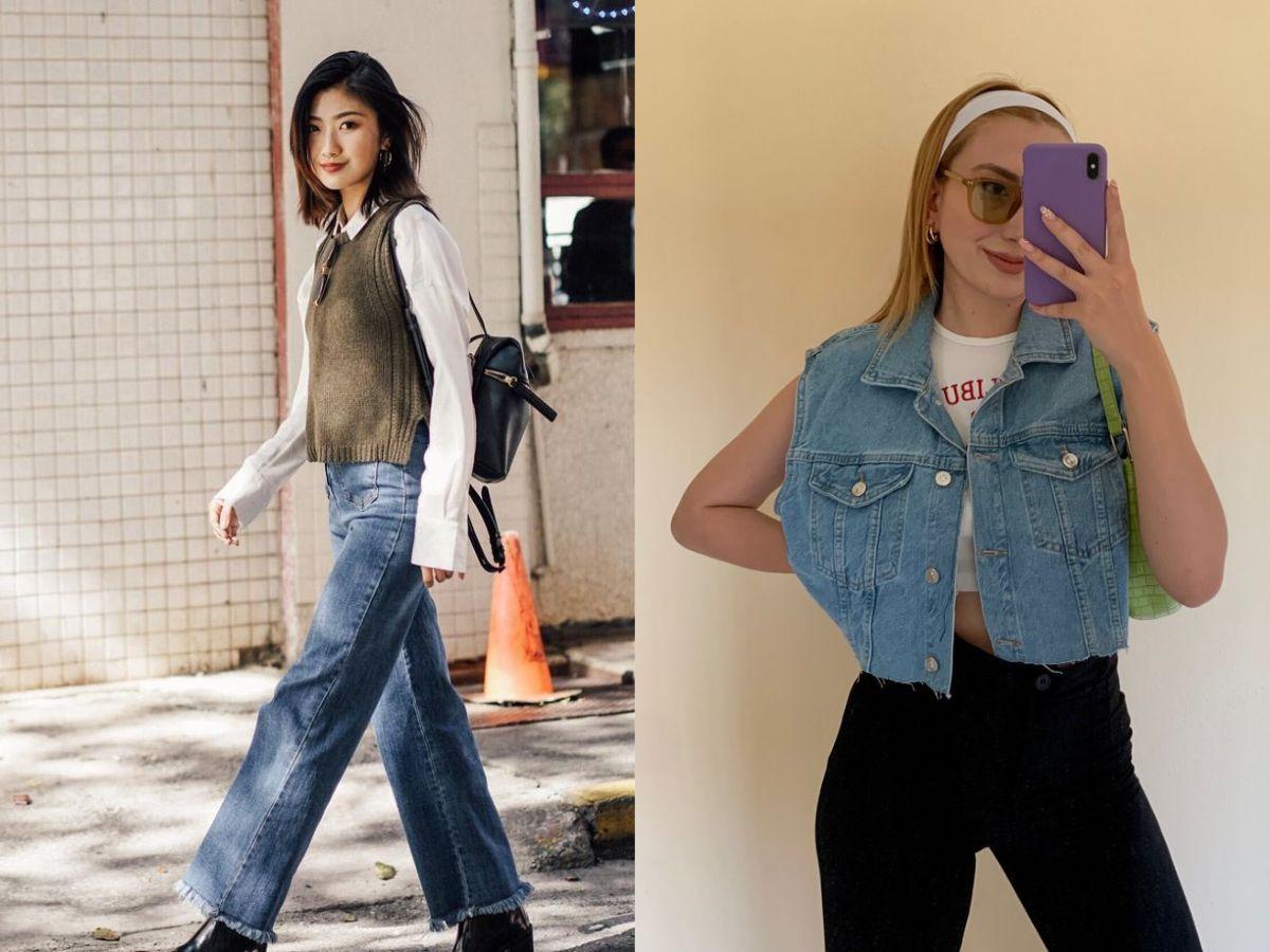 Phối áo gile/vest lửng cùng quần jean ống rộng giúp tạo điểm nhấn thời thượng