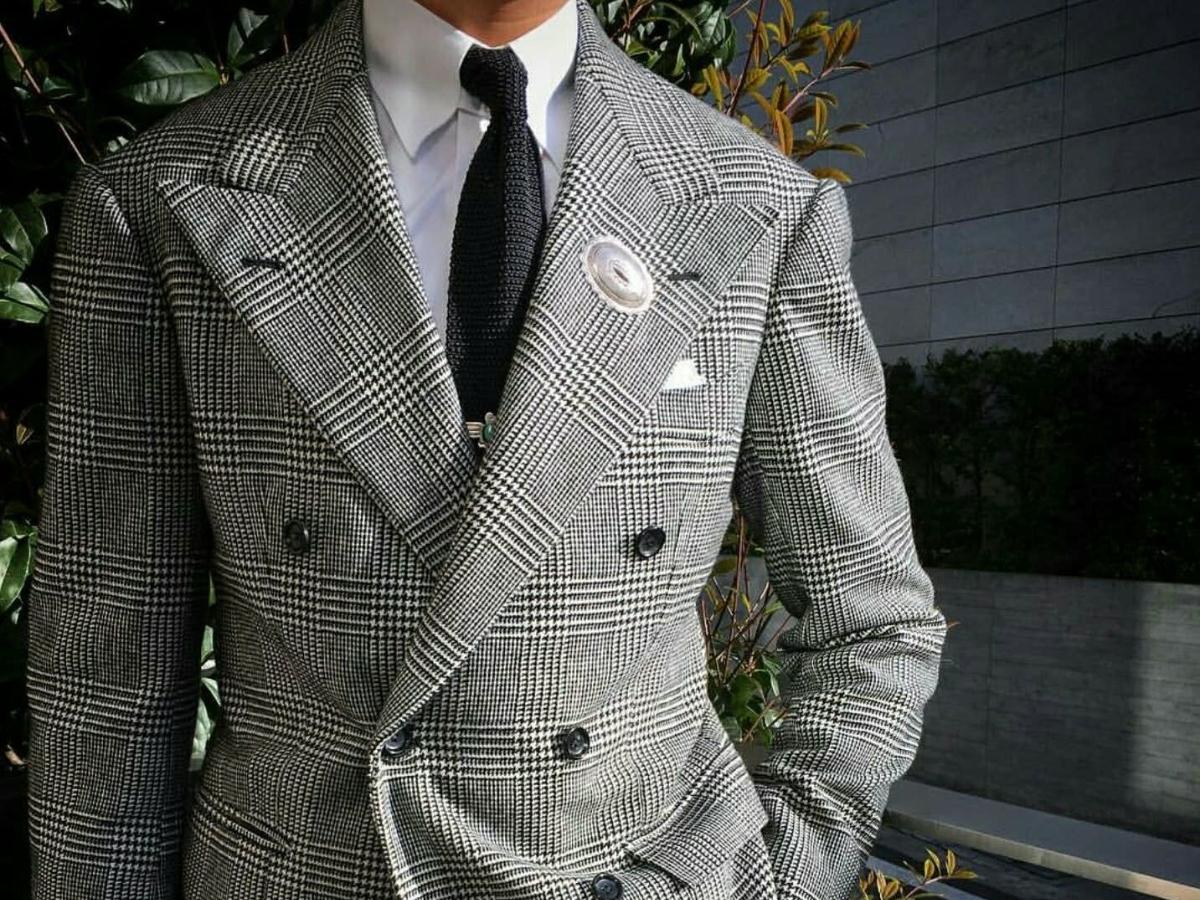 Blazer caro nam với hoạ tiết glen plaid phối tinh tế