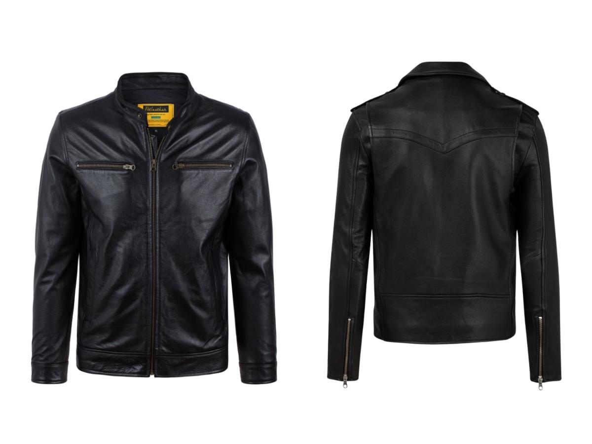 Mẫu áo khoác da nam Classic Double Rider màu đen, làm từ da bò