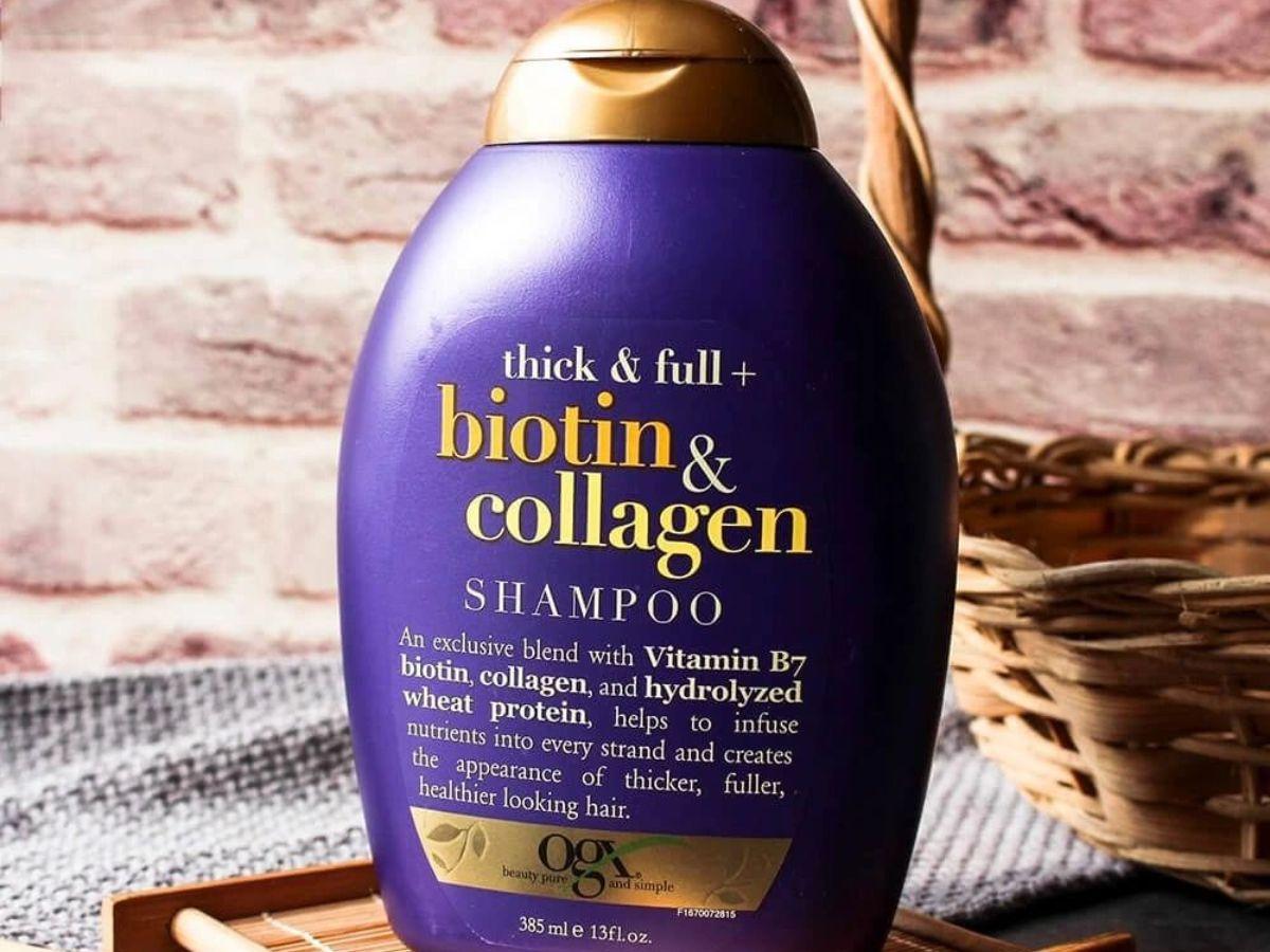Dầu gội Biotin & Collagen OGX Thick & Full giúp tóc dày và bồng bềnh hơn