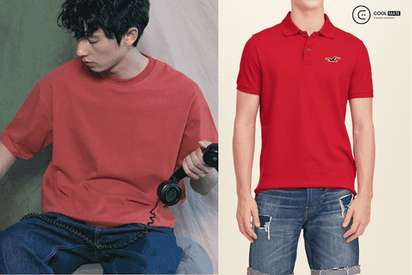 Áo thun đỏ phối quần jean xanh: năng động và trẻ trung