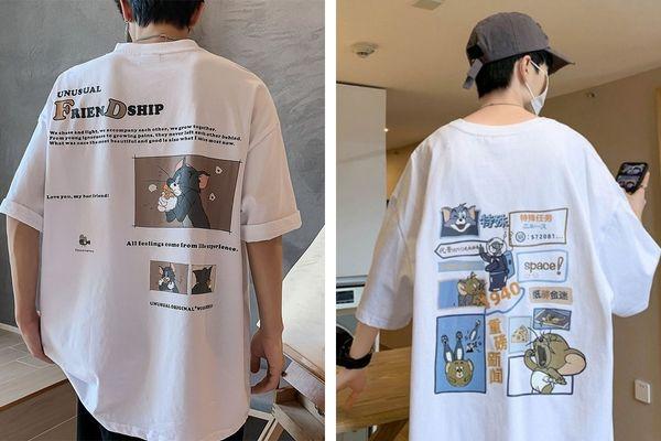 Áo phông nam trắng in hình hoạt hình