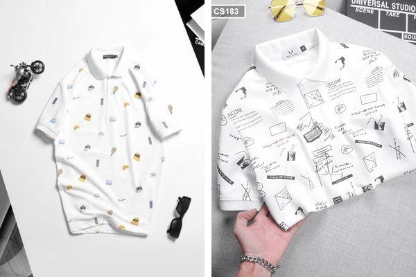 Áo phông nam trắng in hình họa tiết