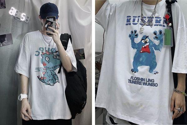 Áo phông nam trắng in hình con vật