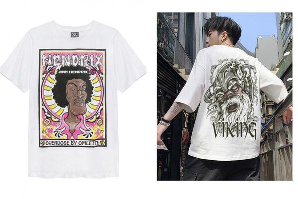 Áo phông nam trắng in hình phong cách Rock