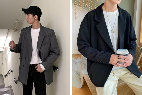 Áo thun form rộng nam mix cùng áo blazer