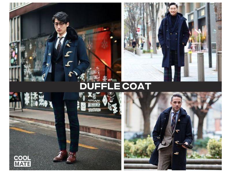 Áo Duffle Coat màu xanh nước biển và quần vải kẻ sọc 