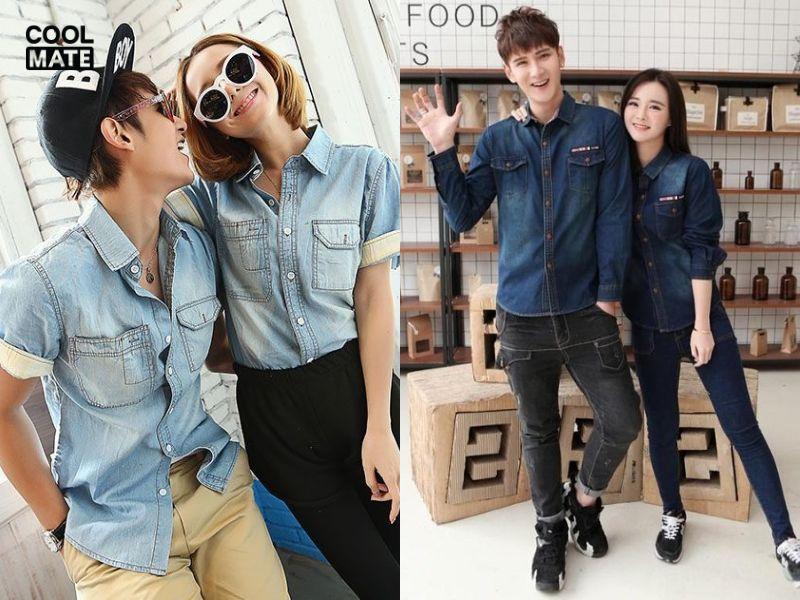 Mẫu áo sơ mi đôi nam nữ denim