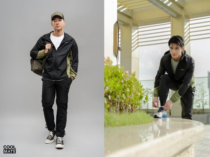 Áo thun khi kết hợp cùng áo khoác và quần kaki 