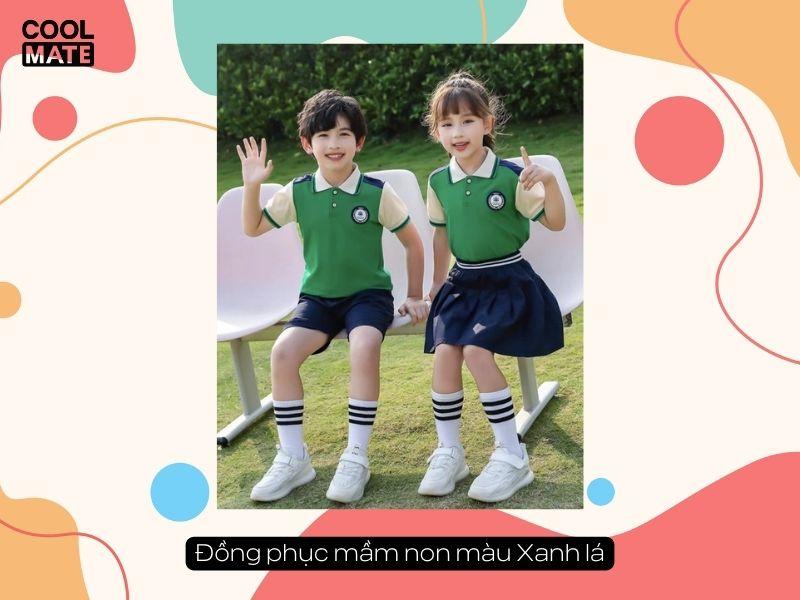 Đồng phục mầm non màu xanh lá tươi mát và gần gũi với thiên nhiên