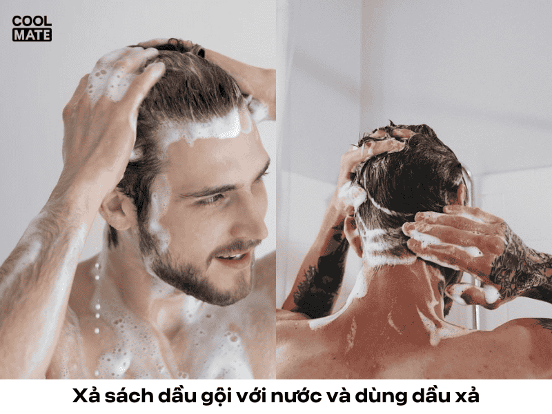 Xả sạch dầu gội và dùng dầu xả (Nguồn ảnh: Coolmate)