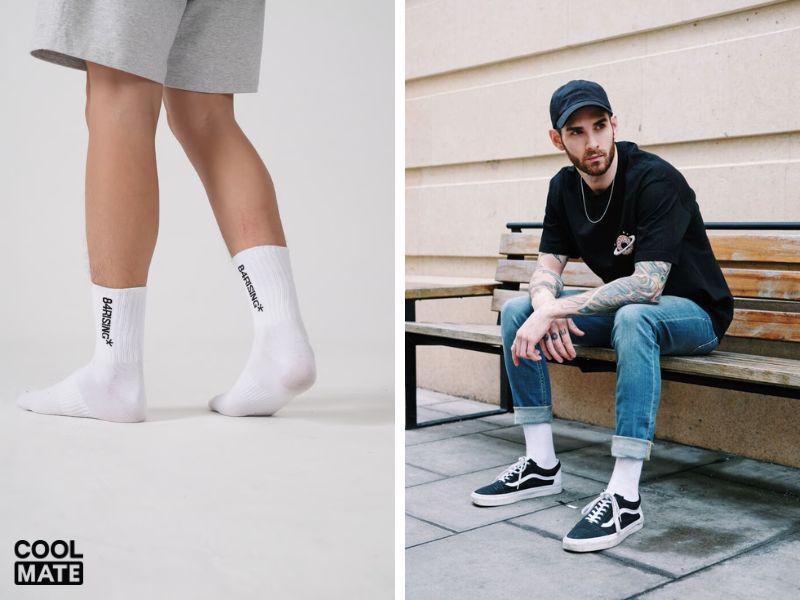 Phối đồ với tất cao cổ nam và giày sneaker