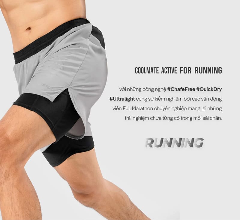 Quần short chạy bộ chất liệu co giãn, thoải mái vận động