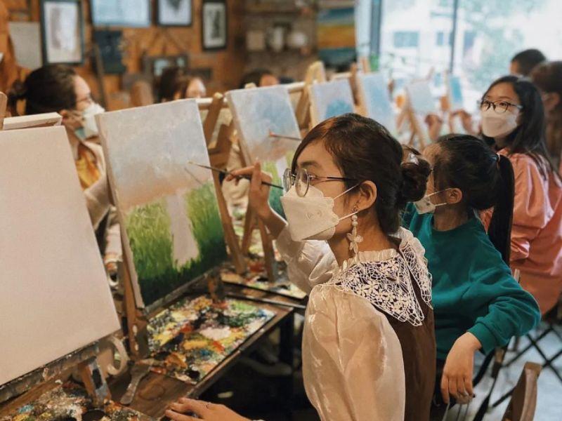 Không gian quán cà phê Mizu với workshop vẽ tranh