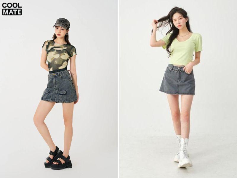 phối đồ nữ cá tính với chân váy chữ a