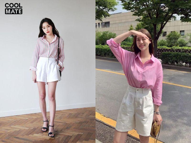 Phối quần short kaki nữ hay quần cotton và áo sơ mi