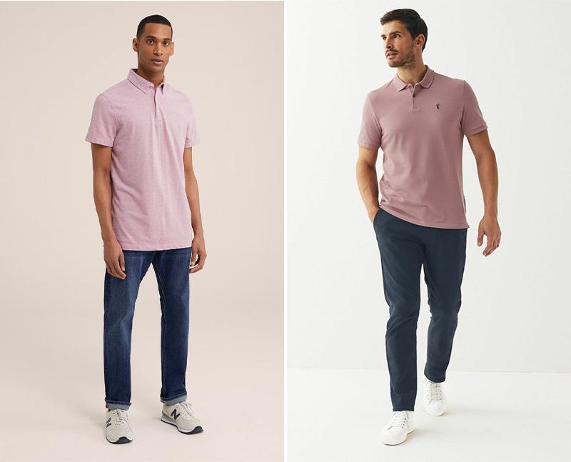 Áo polo hồng quần jeans
