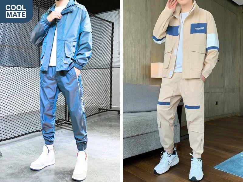 Sự kết hợp giữa áo gió và quần gió tạo nên một outfit năng động
