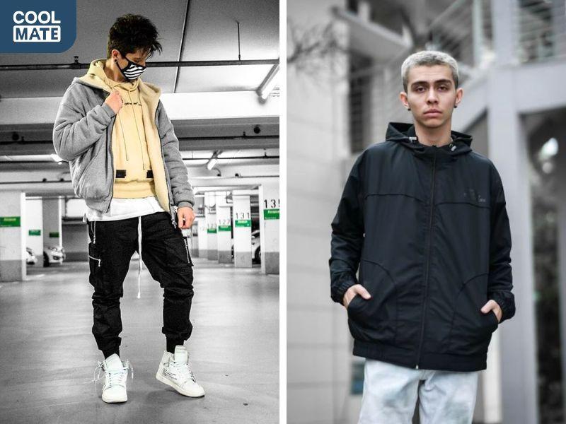 Sự kết hợp giữa áo gió và hoodie mang đến vẻ ngoài năng động và cá tính