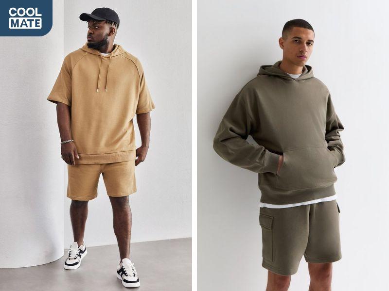 Quần short kaki đơn giản phối với áo Sweatshirt 