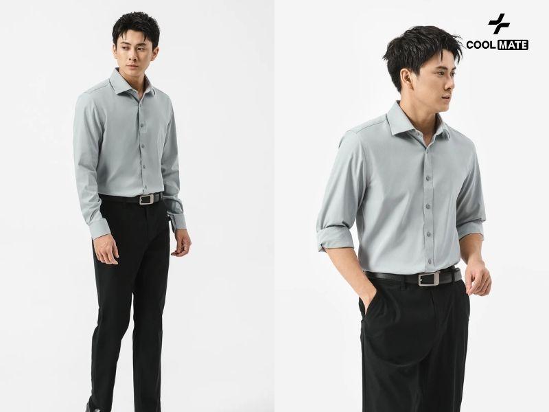 Quần kaki và áo sơ mi vải tencel