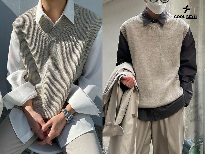 Mix thêm một chiếc áo len bên ngoài sơ mi