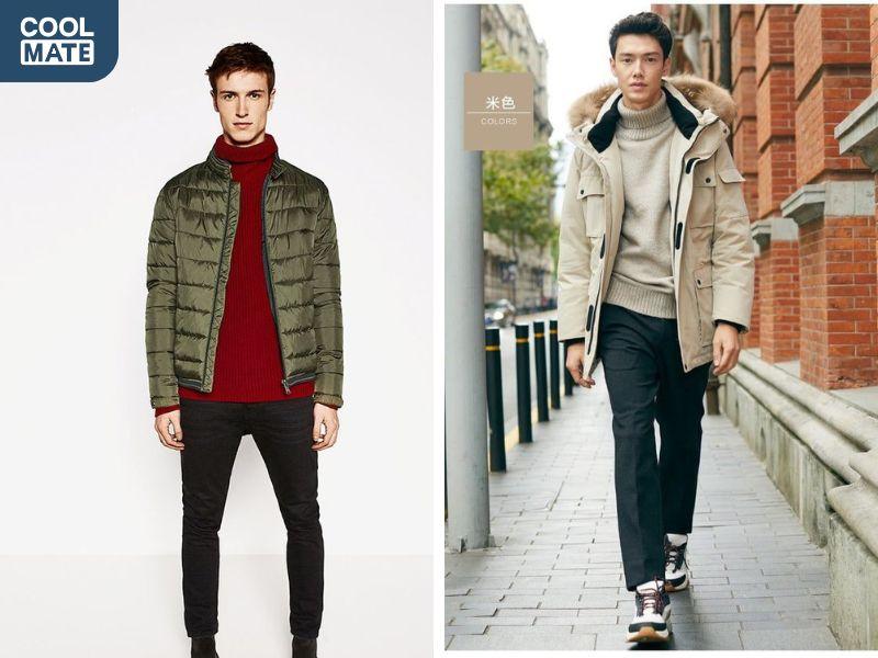 Sự kết hợp giữa áo khoác gió và áo len 
