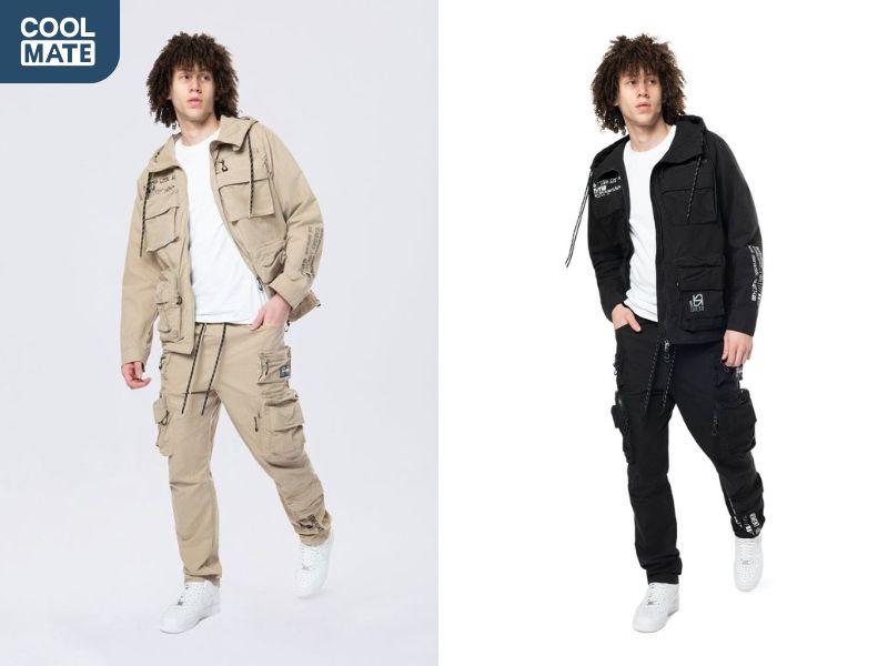 Outfit bụi bặm khi phối áo khoác gió với quần jogger