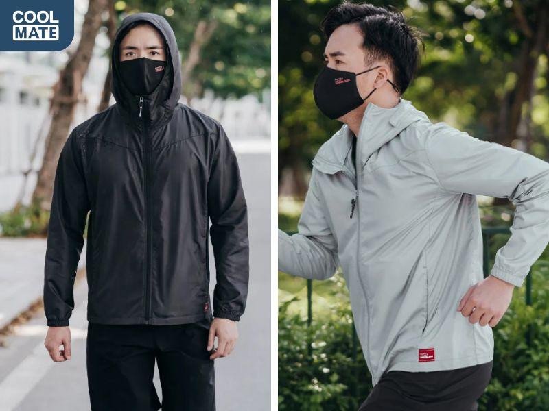 Áo khoác gió trắng và đen của Coolmate 