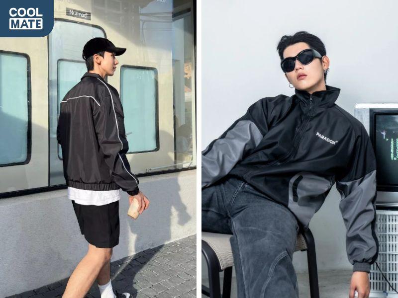 Áo khoác gió nam Shopee Paradox màu đen ngầu
