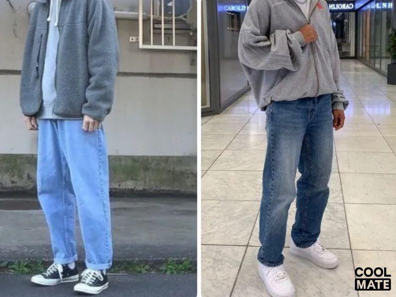 Phối quần jean với áo hoodie zip theo phong cách đơn giản