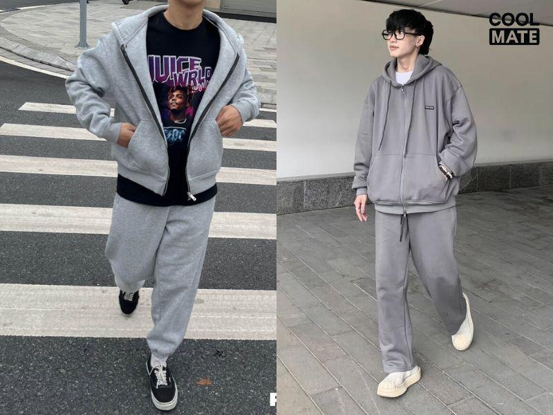 Áo khoác hoodie zip local brand mix cùng quần jogger