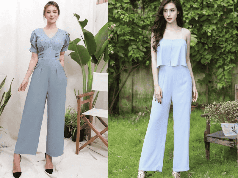 Jumpsuit 2 dây trẻ trung kết hợp giày cao gót quai mảnh