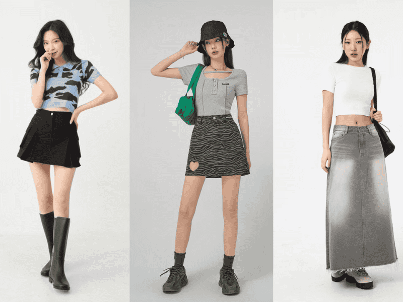 Áo thun họa tiết kết hợp với chân váy chữ A