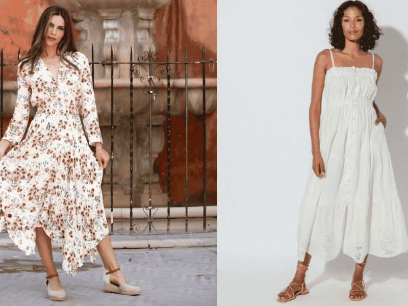 Đầm maxi 2 dây kết hợp với sandal đế bệt