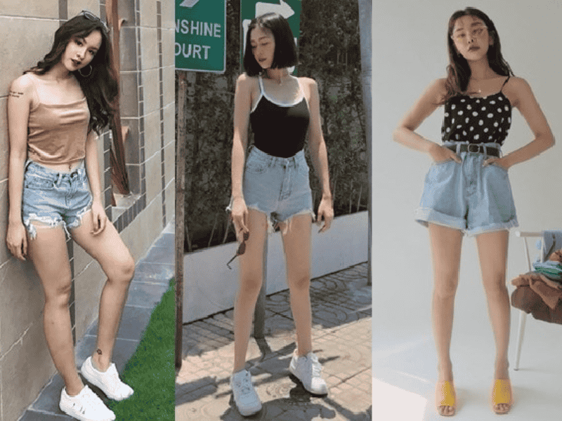 Váy áo 2 dây màu sắc tươi sáng kết hợp với quần short jean