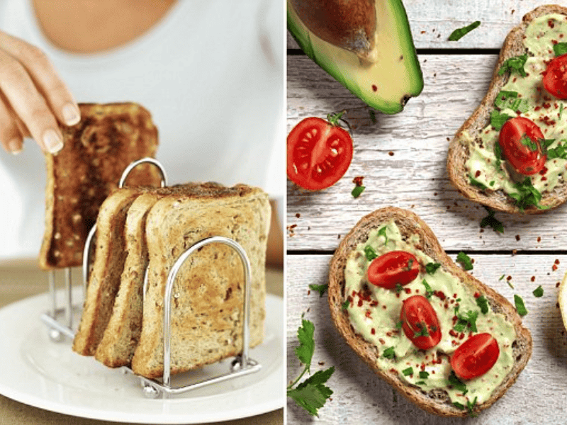 Bánh mì nguyên cám + bơ nghiền + cà chua bi