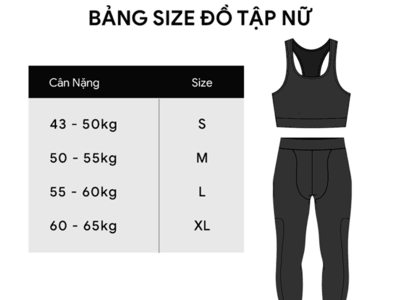 Bảng size đồ tập nữ